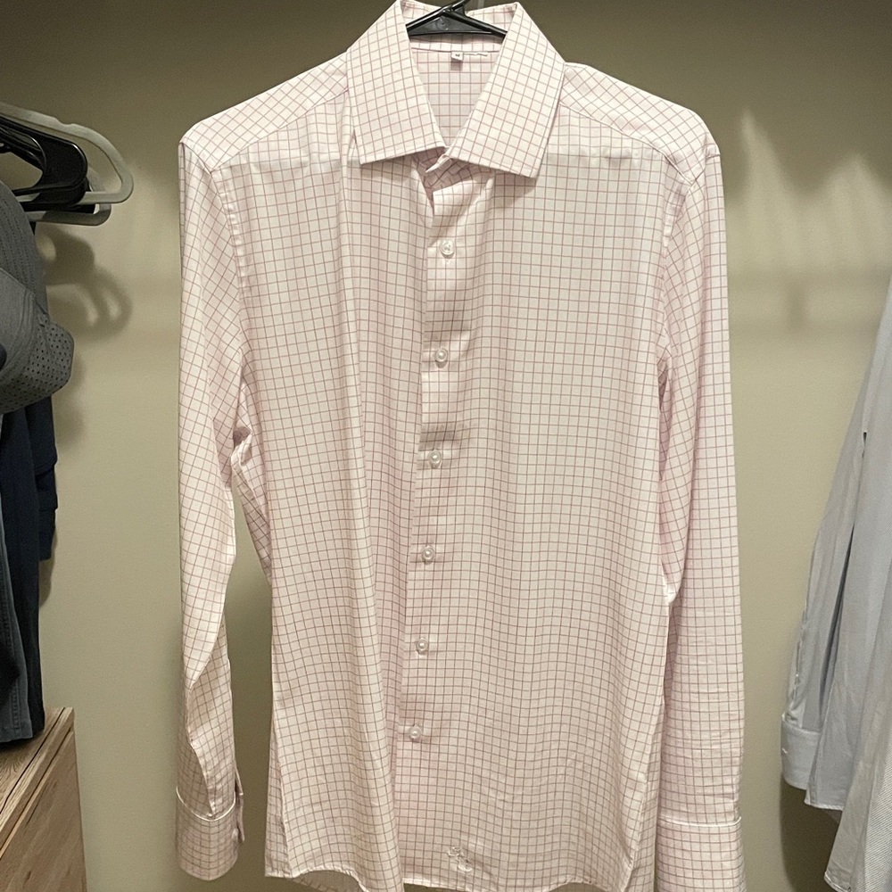 Men's Pink Windowpane Dress Shirt - athletic fit. Medium